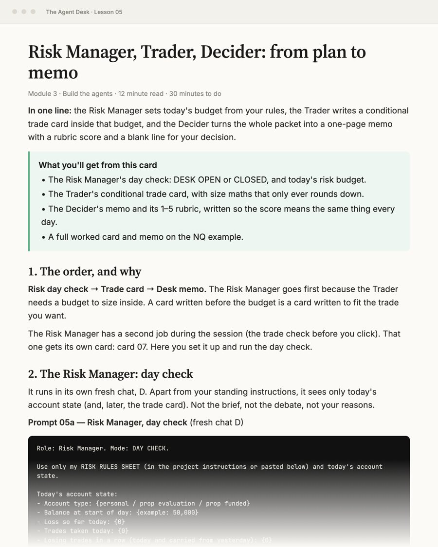 Lesson 05: risk manager, trader, decider